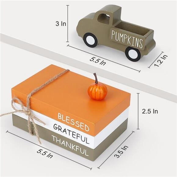 Fall Table Decor, Farmhouse Wooden Fall Signs with Book Stack, 3D Truck - Picture 3 of 7